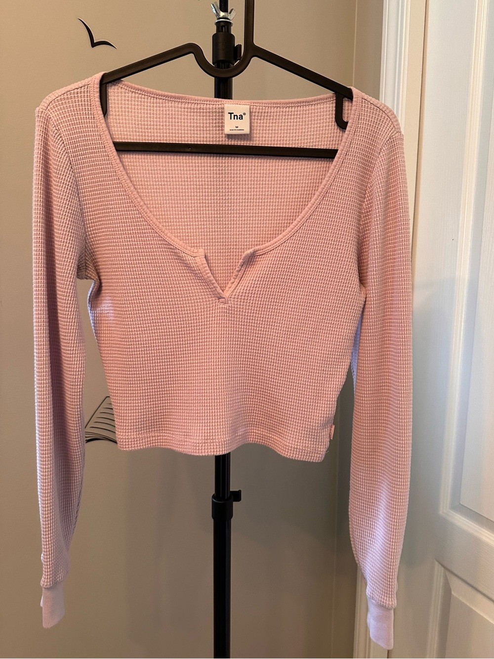 TNA Long Sleeve Waffle Knit Top in Light Pink